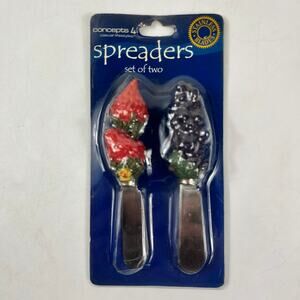 Vintage Concepts 4 Fruit Handle Spreader Knife Set 2pc Strawberry Grape 2000 NIP